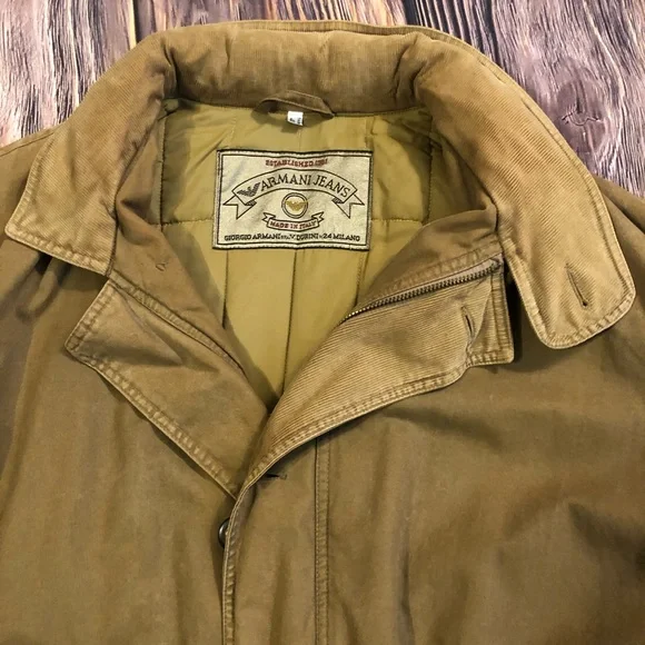 80’s ARMANI JEANS Coat Made in Italy Stoned Wash Brown But/Zip Lined Hood Sz 48